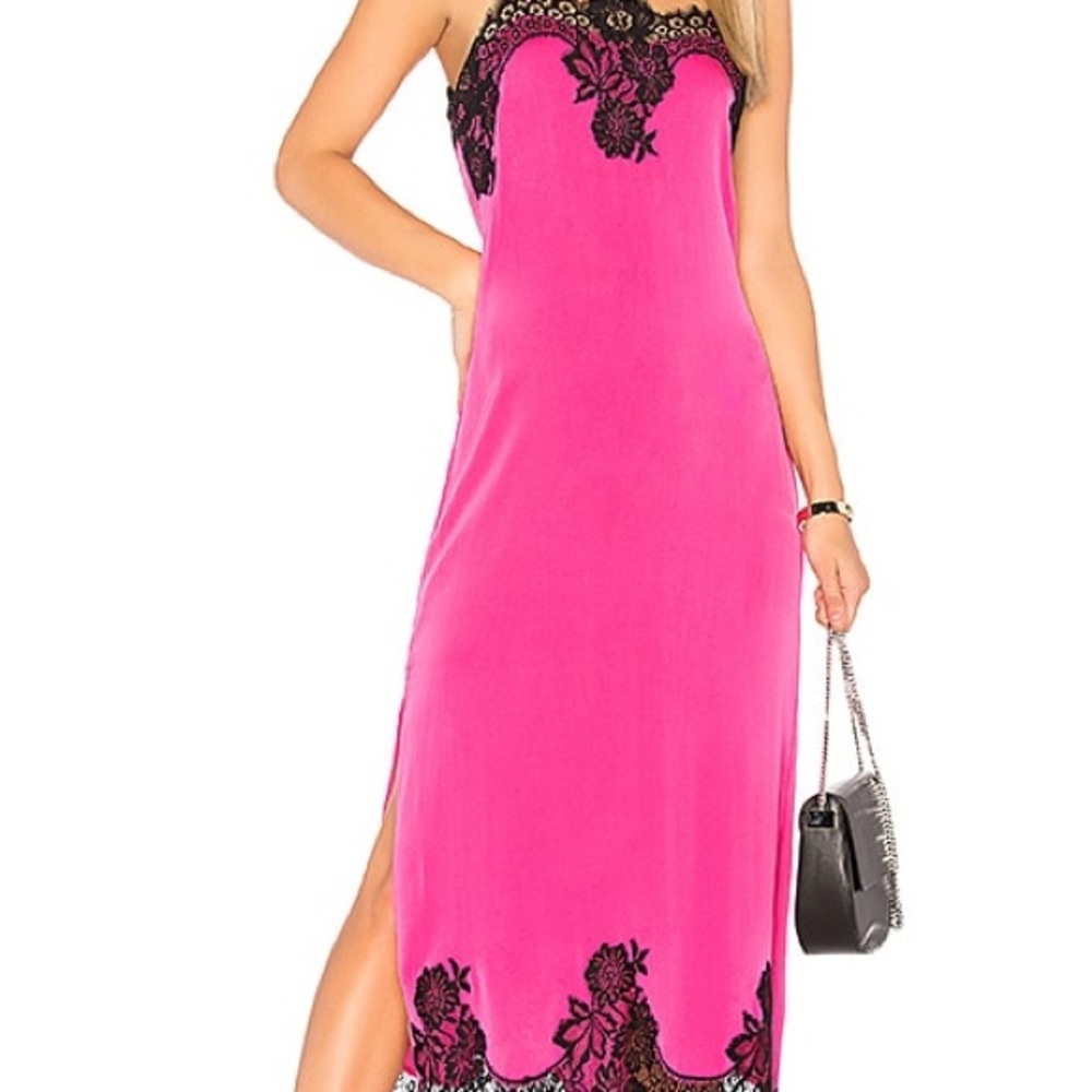 Elegant Pink Lace Trim Dress